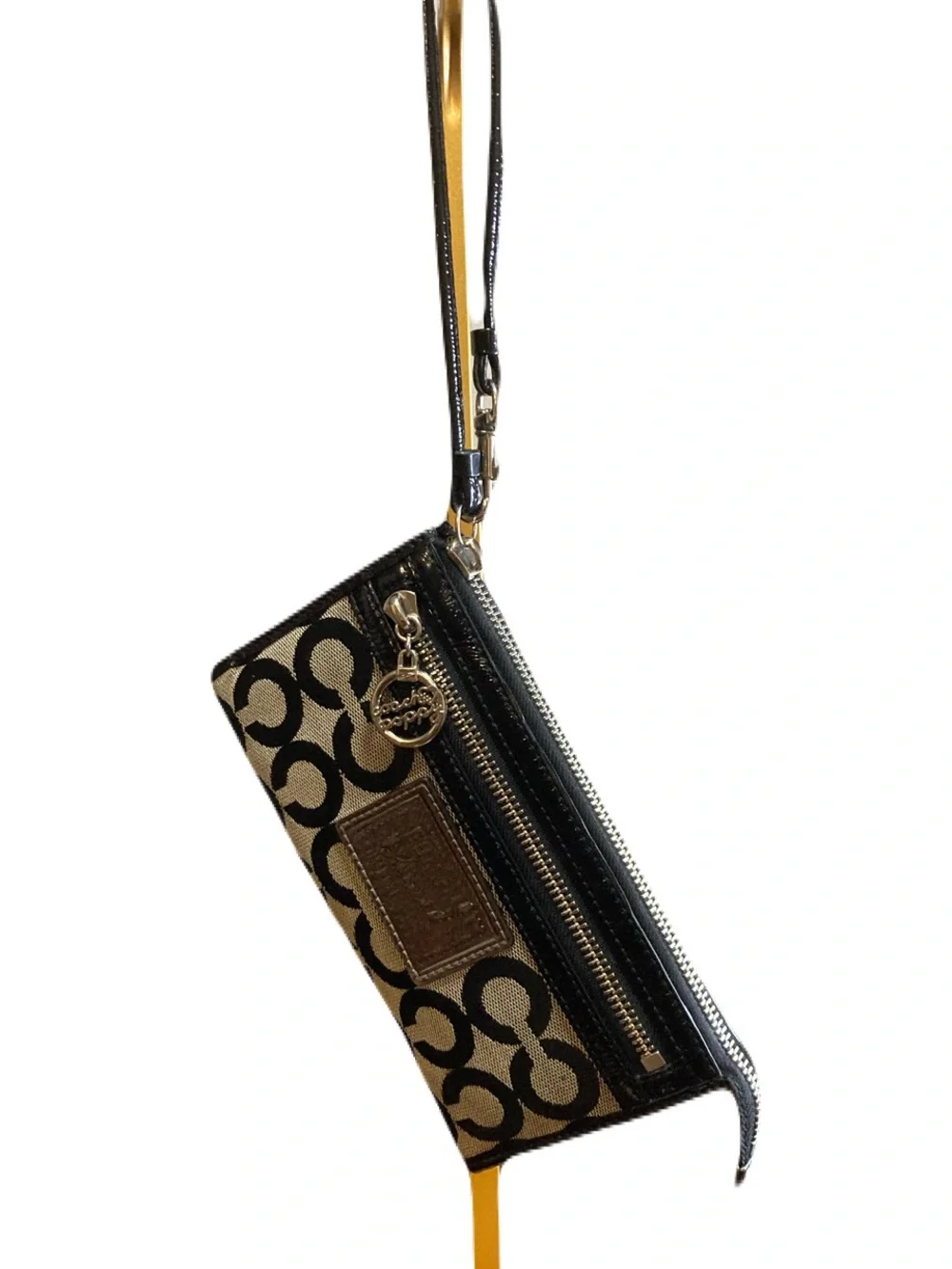 Coach Vintage Poppy Signature Optic “C” Jacquard Wristlet Wallet Canvas Leather